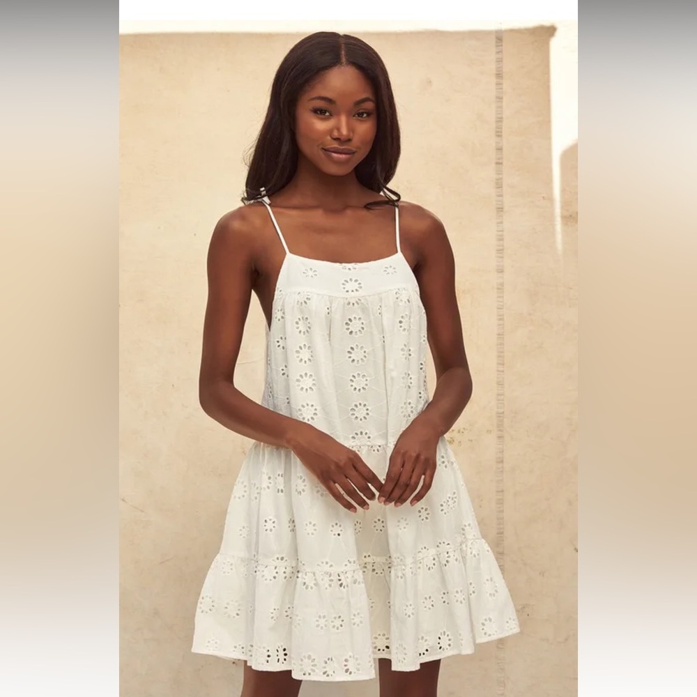 Lulu’s Breeze on Down White Eyelet Lace Babydoll Dress